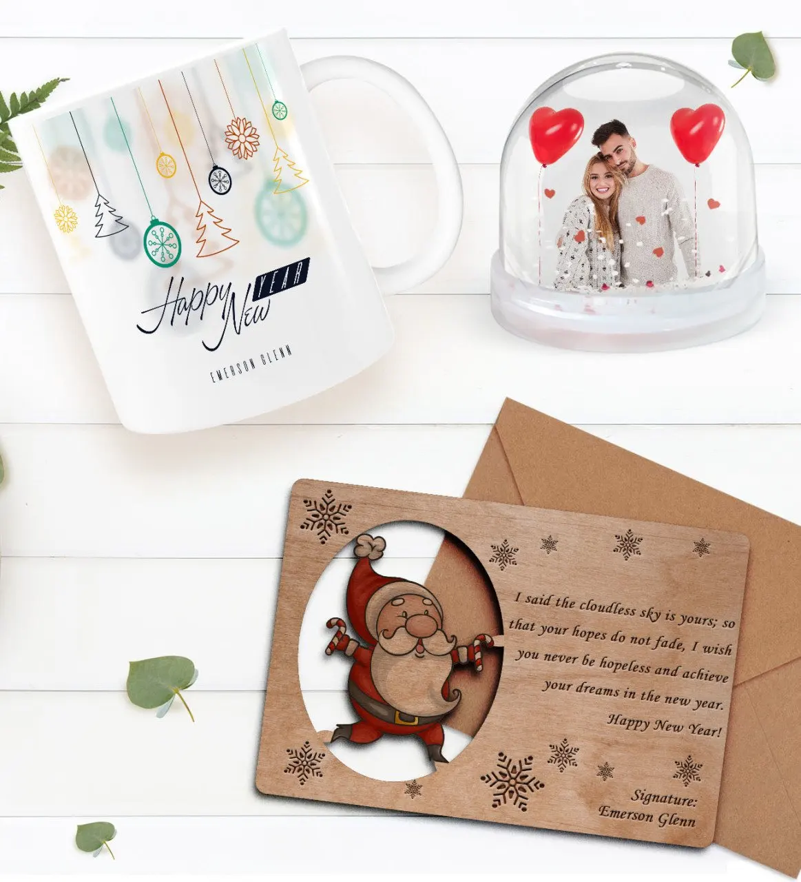 

Персонализированная фотография снежный шар и новогодняя кружка и ретро Деревянная Рождественская открытка подарок