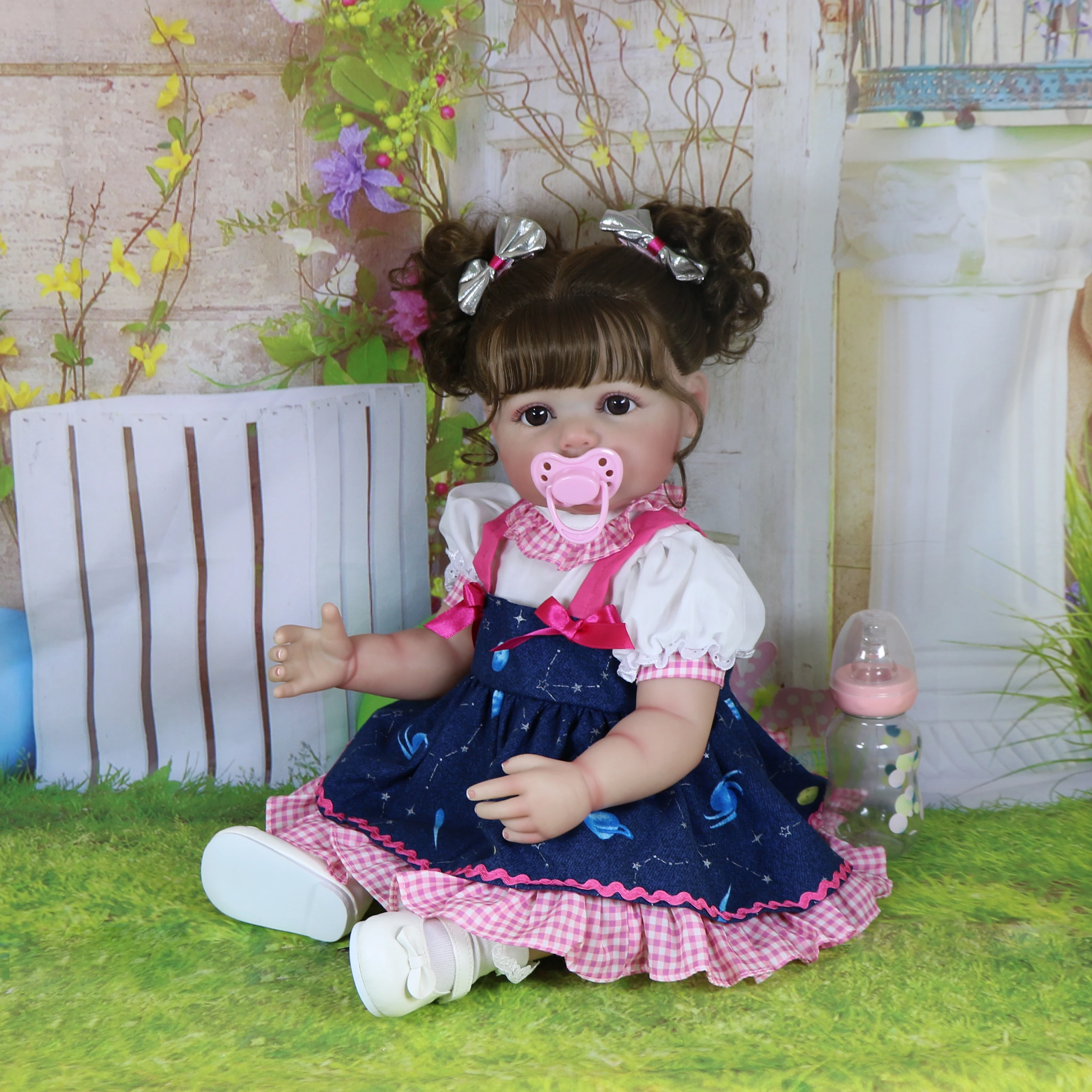 22-дюймовая Реалистичная Кукла Реборн С Каштановыми Корнями Волосами Глазами