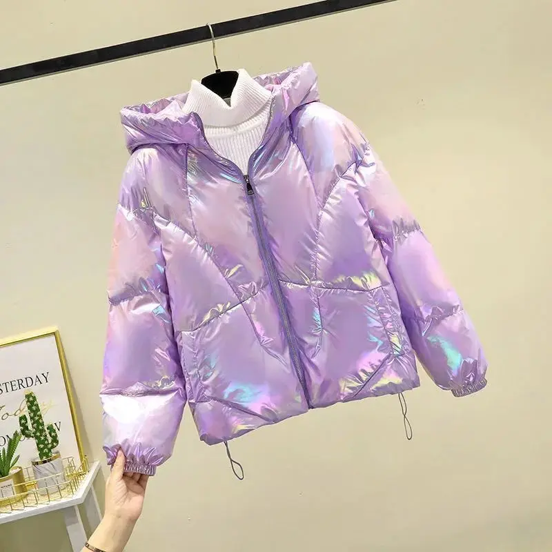 2023 New Winter Jacket Women Parkas Glossy Down Cotton Jacket Hooded Parka Warm Female Thickening Jacket Casual Outwear A12