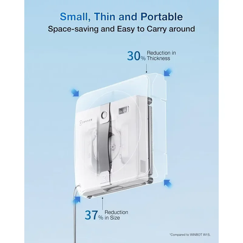 Фото ECOVACS Мини-пылесос для окон с обнаружением края, 7500 Па, умные датчики препятствий, ультразвуковое распыление для очистки грязи и стекол в ванной №3