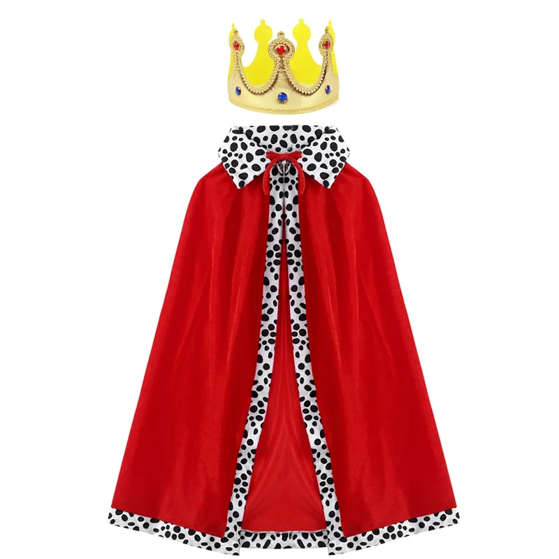 

Kids Boy Girl King Cosplay Cloak Cape Red Velvet Robe Prince Crown Tiara Birthday Party Fancy Dress Costume Cosplay Accessory