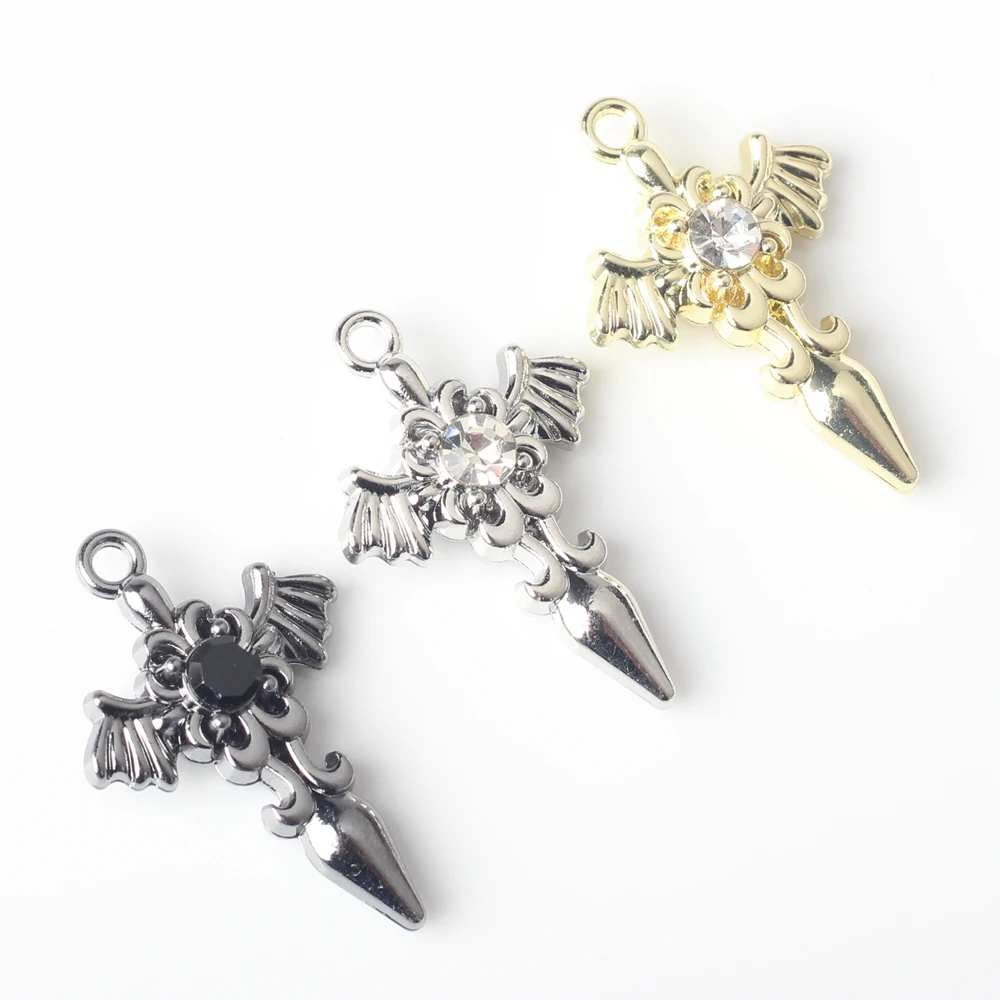 Stop cynkowy proste wbudowane cyrkonie skrzydła krzyżowe Charms 10 sztuk/partia dla majsterkowiczów modne kolczyki wiszące akcesoria do wyrobu