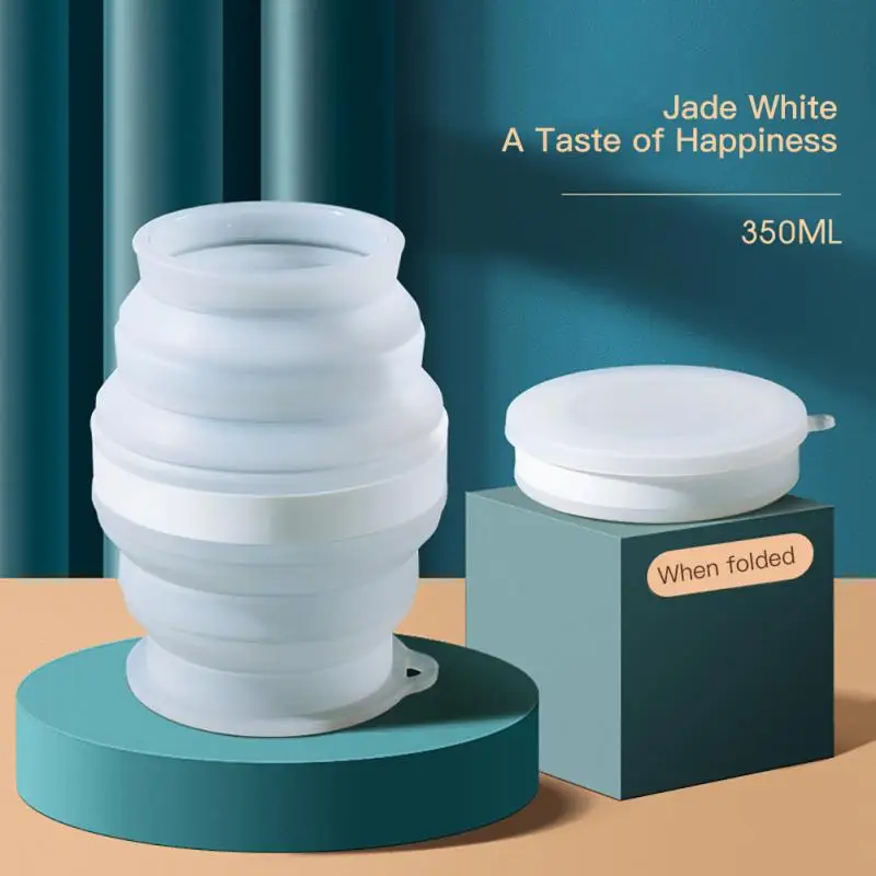

Уличная силиконовая складная чашка 350 мл, выдвижные чашки с крышкой, дорожные чашки для кофе, чашка для кемпинга, пешего туризма, портативная телескопическая чашка