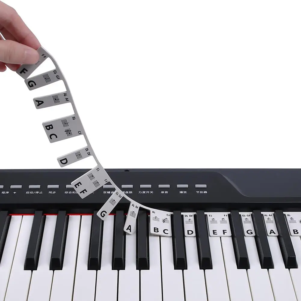 

88-key / 61-key Piano Keyboard Stickers Silicone/PVC Paste-free Removable Piano Key Note Marker Overlay Strips for Beginners