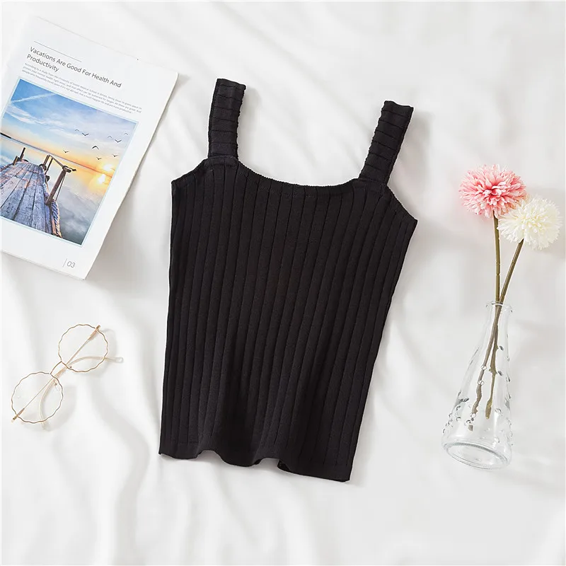 

Junjunwu 2022 New Summer Solid Color Women's Basic Knit Top Rib Knit Cropped Top Sleeveless Tight Girls Outing Tank Top