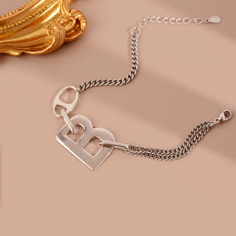 

Letter B Pig Nose Bracelets on Hand for Women 925 Stamp Silver Color Luxury Woman Jewelry Fashion Korean Accessories Wholesale