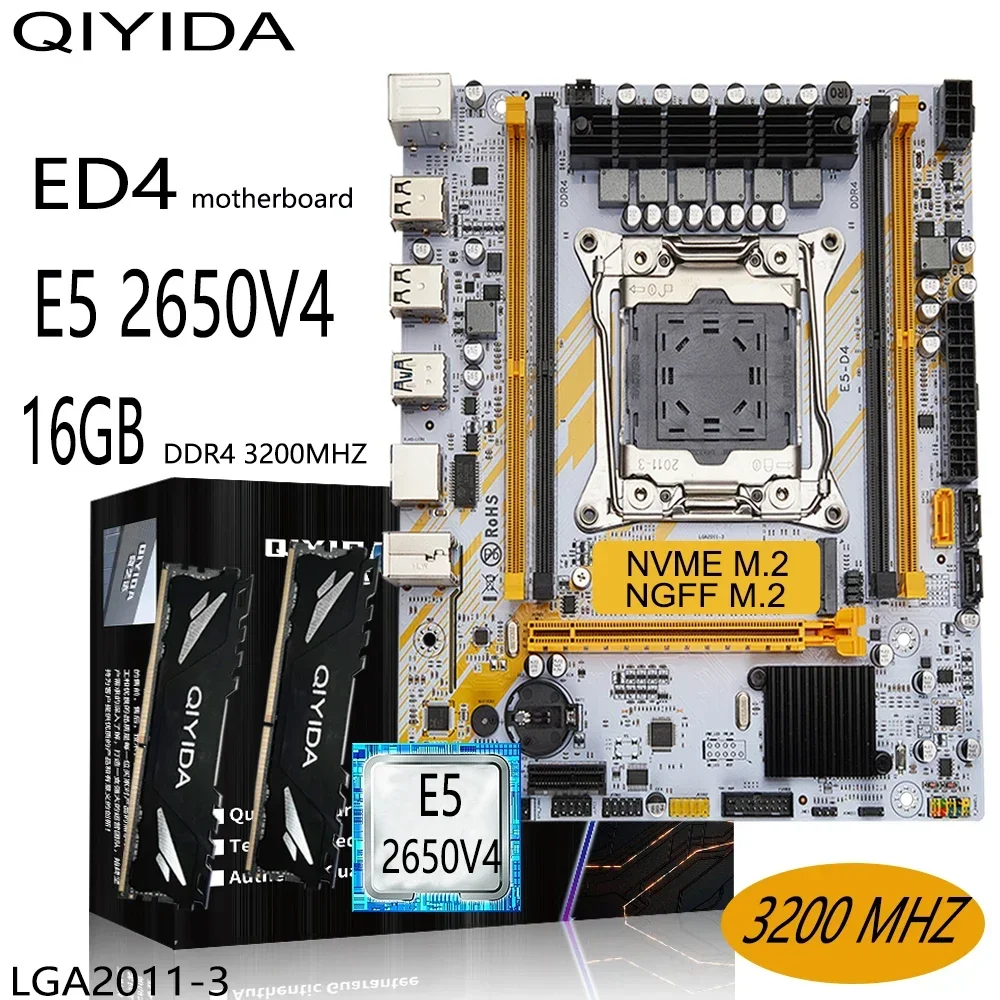 QIYIDA X99 Комплект материнской платы Combo Xeon Kit E5 2650 V4 Процессор LGA 2011-3 16 ГБ DDR4
