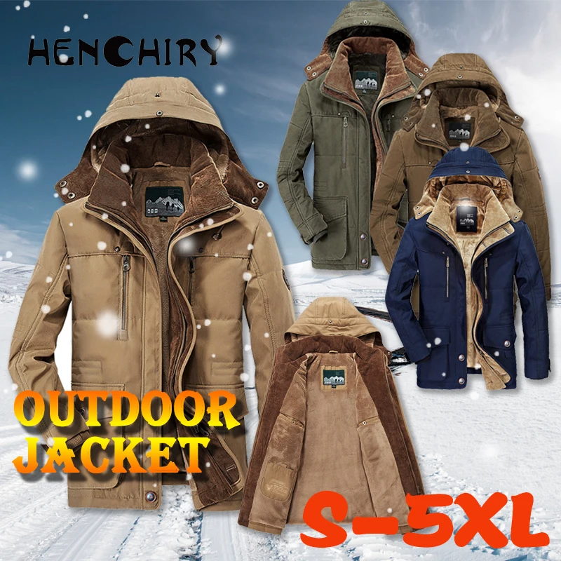 

HENCHIRY New Windproof Fleece Jacket Men Warm Thick Military Coats Winter Hooded Parkas Outerwear Overcoat High Quality Clothing