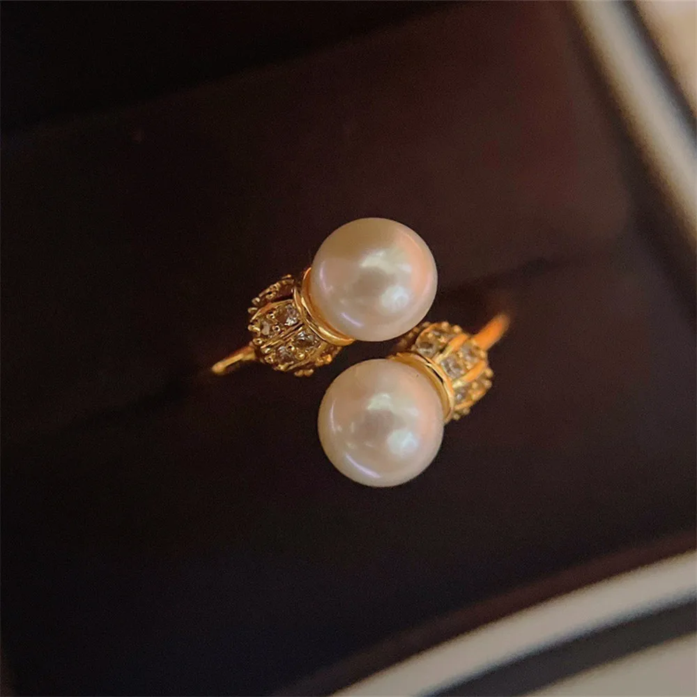 

Netflix model double bead ring 6-7MM round natural high quality freshwater pearls 14k gold injection new exclusive design