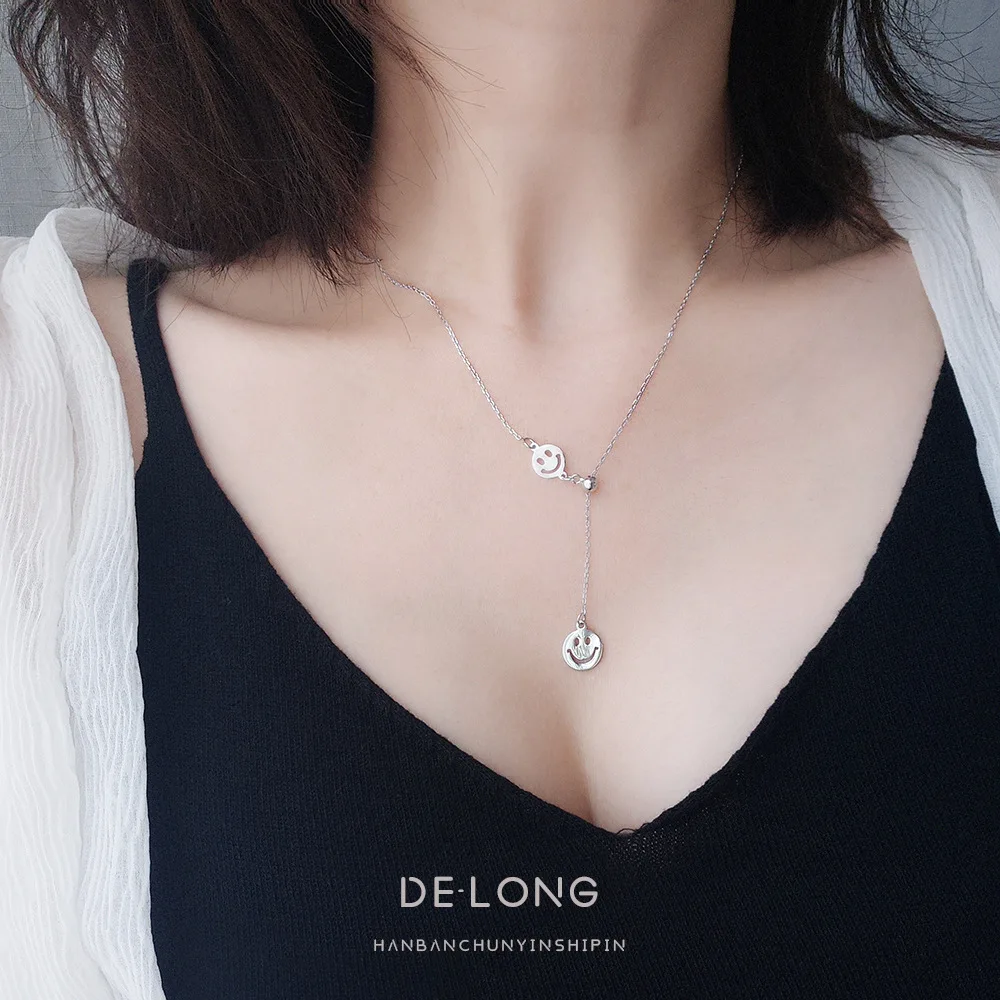 Уникальный дизайн S925 Серебряное ожерелье с бахромой улыбка чокер в Корейском