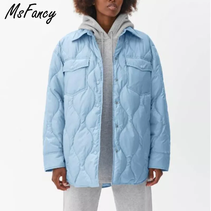 

Msfancy Sky Blue Jacket Women Spring Harajuru Style Lapel Pockets Coats Mujer 2022 Casual Femme Manteau Outwear