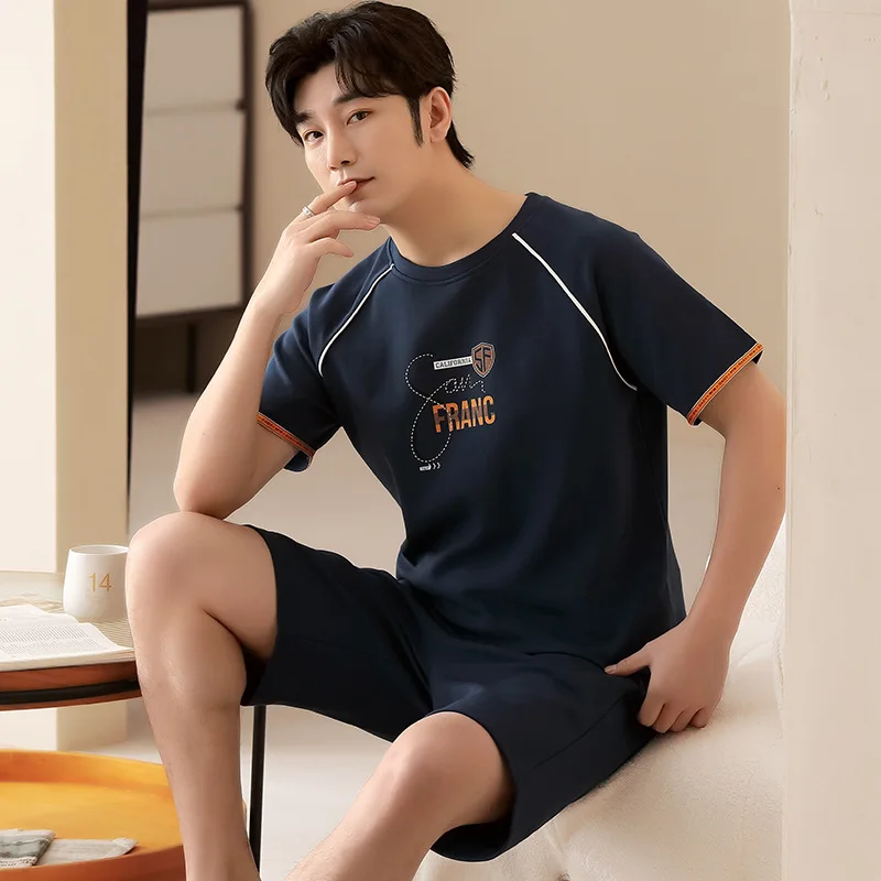 

Newest Cotton Pajamas Suits Men's Summer Short-sleeved Shorts Round Neck Home Clothes Loose Casual Thin Sports Men Nightwear