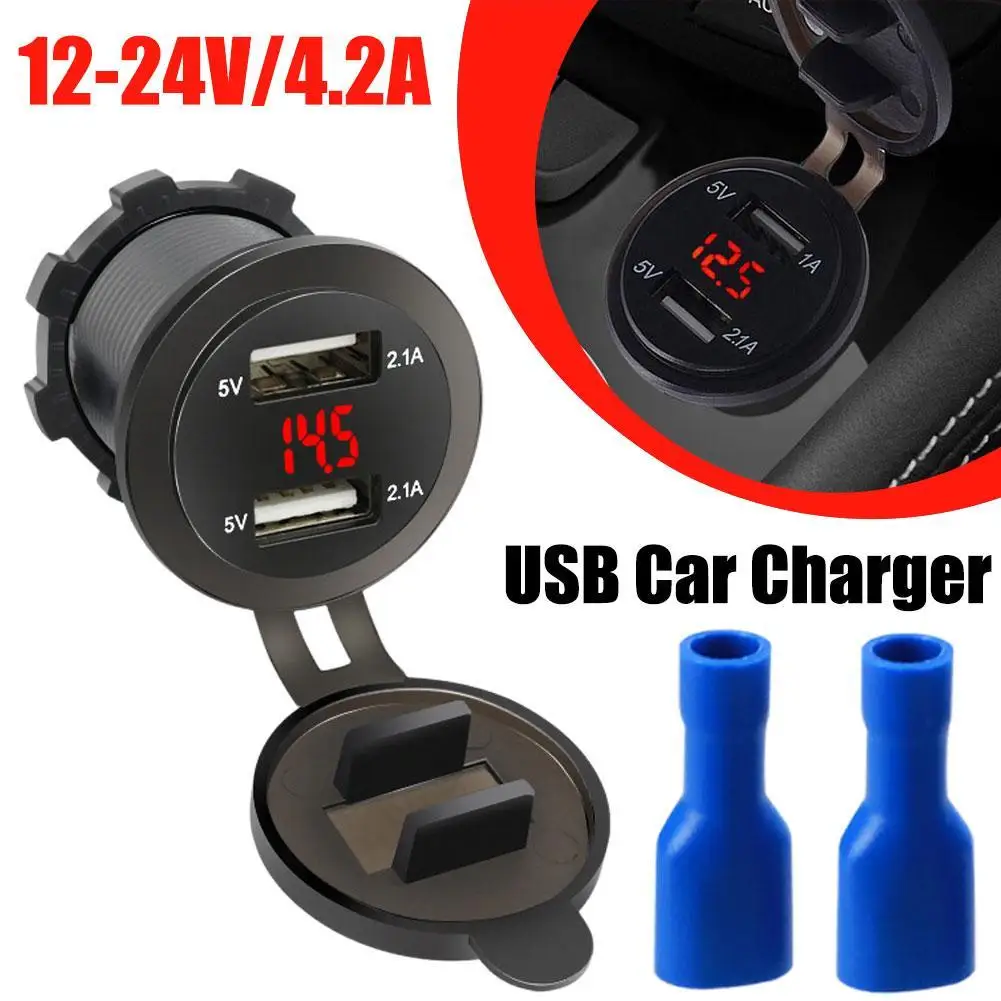 

12V-24V USB Car Motorcycle Cigarette Lighter QC 3.0 Dual USB Charger Car Cigarette Lighter Sockets Power Plug Outlet LED 4.2A