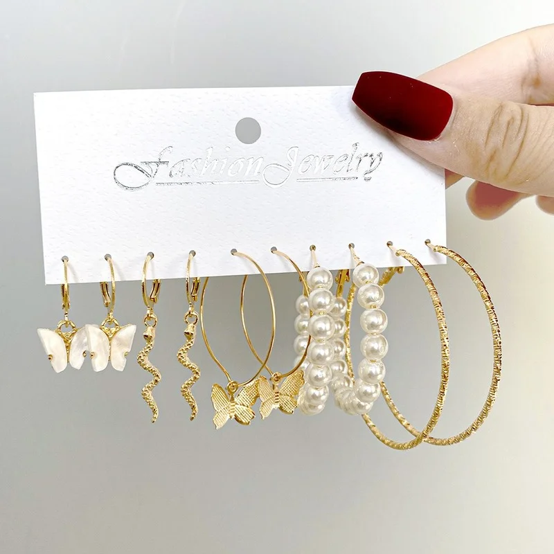 

Earrings Set 5 Pairs of Creative Simple Acrylic Butterfly Earrings Snake Earrings Pearl Earrings Women