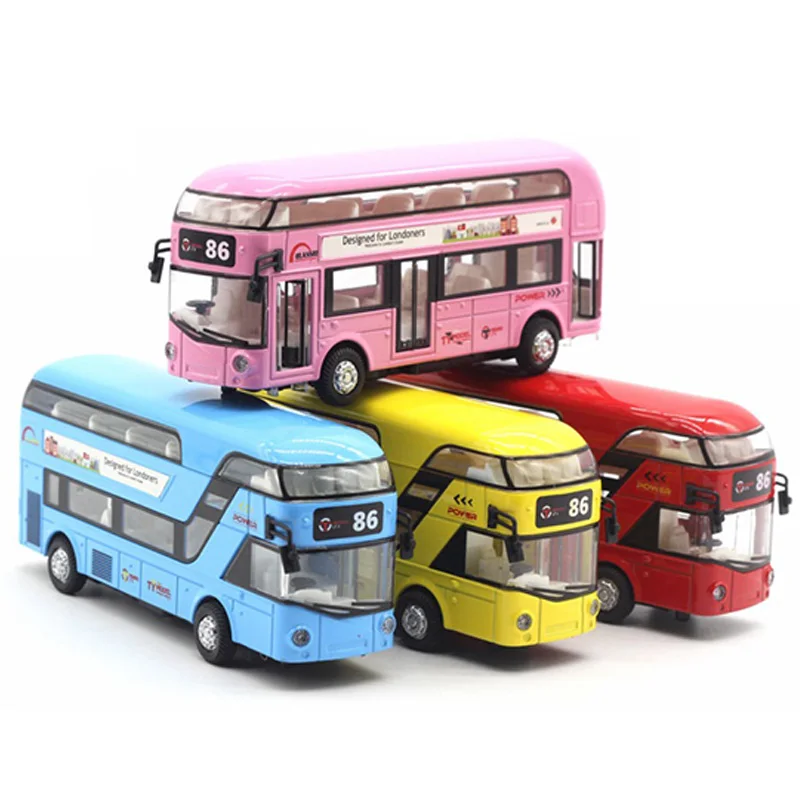 Diecast London Bus Double Decker Light &amp Music Open Door Design Metal Alloy For Londoners Toys Children