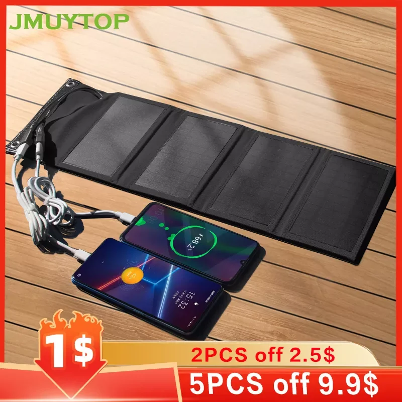 

JMUYTOP Foldable usb solar panels battery For cell phone Charging Cable lkit solar generators power bank usb c solar charger 5v