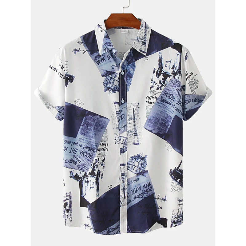 

Loose Casual Newspaper Printing Men‘s Holiday Breathable Short Sleeve Tee Shirt