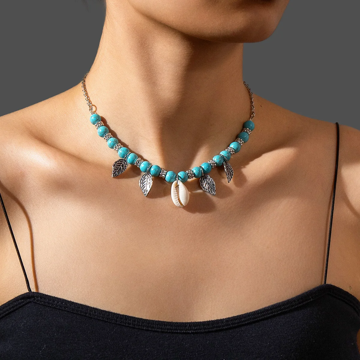 Отдых в ретро-стиле turquesa счеты hojas flecos concha colgante de dama collar