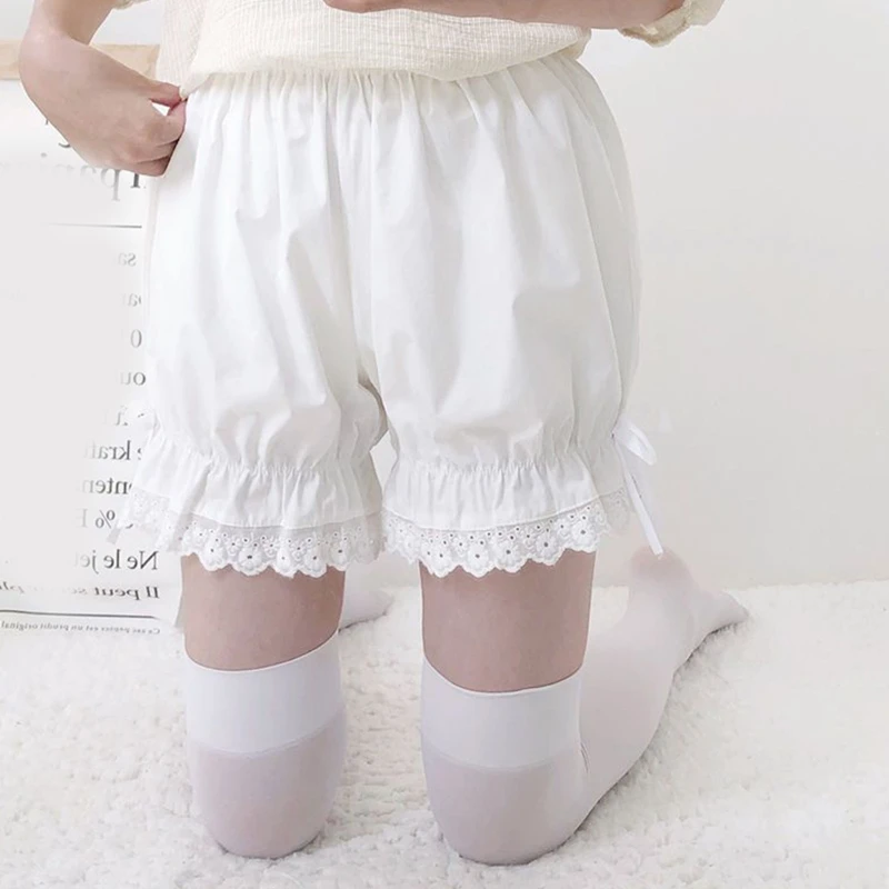 

Women Vintage Victorian Gothic Bloomers Ruffled Lace Trim Lolita Pumpkin Shorts Cute Sweet Bowknot Loose Maid Security Safety Pa