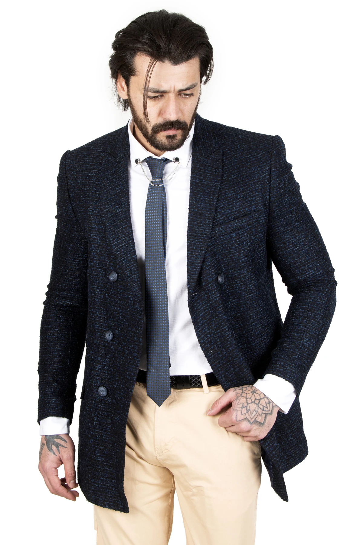 DeepSEA patterned italian double breasted coat 2203007