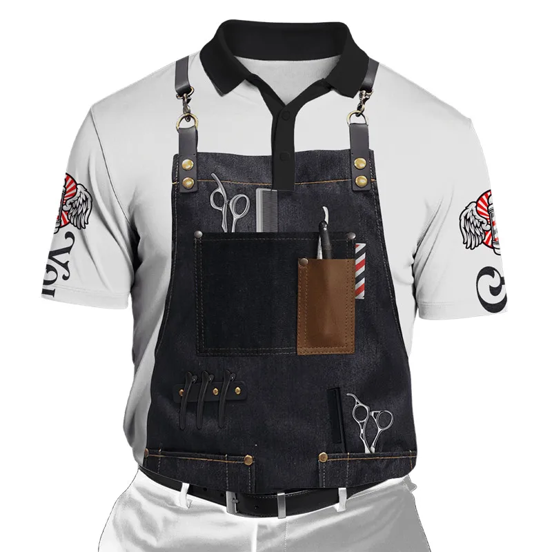 Fashion Barber 3D Print Men's Polo Shirt Summer Short Sleeve T-shirt Street Casual Polo Shirt Top  002