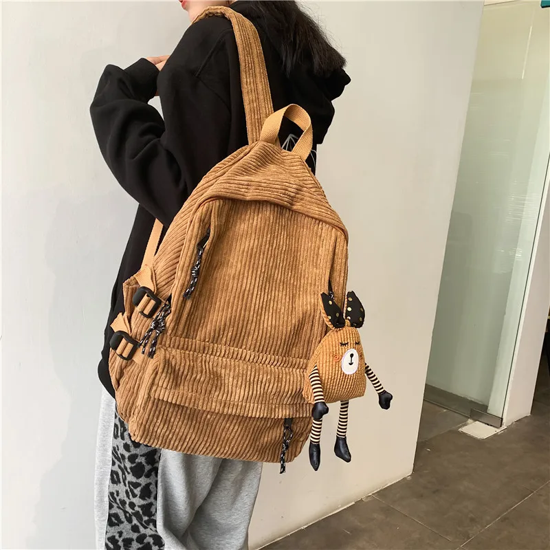

Secondary School Students Corduroy Schoolbag Junior College Double Shoulder Bag Autumn And Winter New Solid Colour Girls Velvet