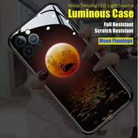 moon flamingo led luminous luxury phone case for samsung s20 s21 s22 note10 note20 plus ultra iphone 11 12 13 pro max accessory