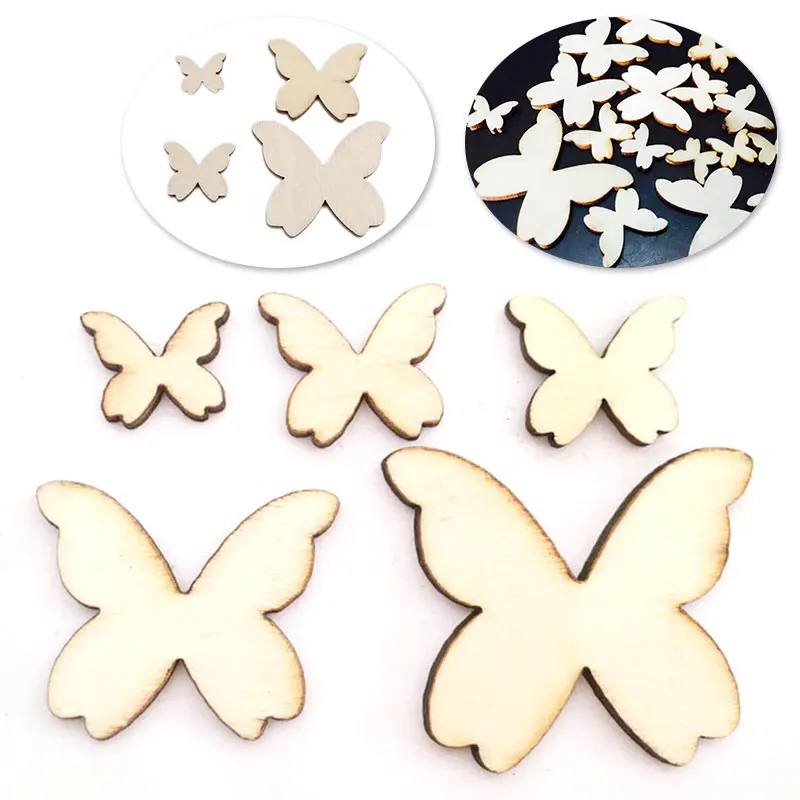 

50Pcs Wood Products Butterfly Shape Creative Natural Wood Chips Crafts Painting Diy Accessories Ornaments Decoration
