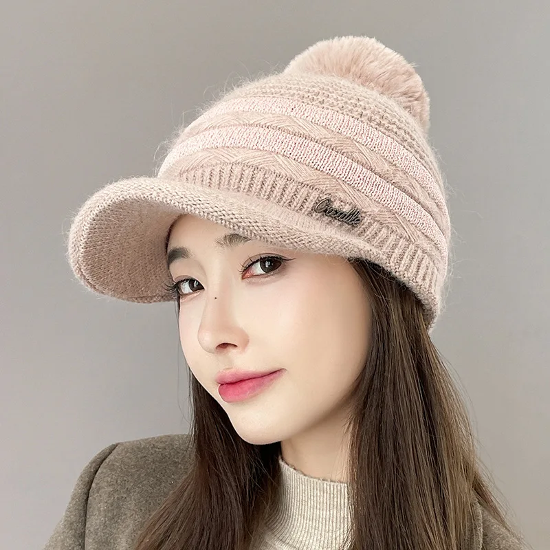 Зимние шапки для женщин бейсболка с помпоном из кроличьего меха вязаная зимняя