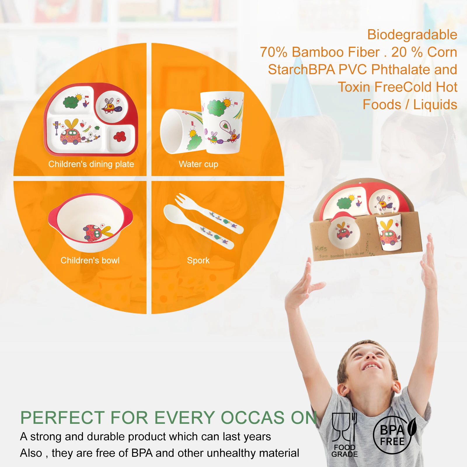 Детская тарелка из натурального бамбукового волокна для кормления ребенка милая