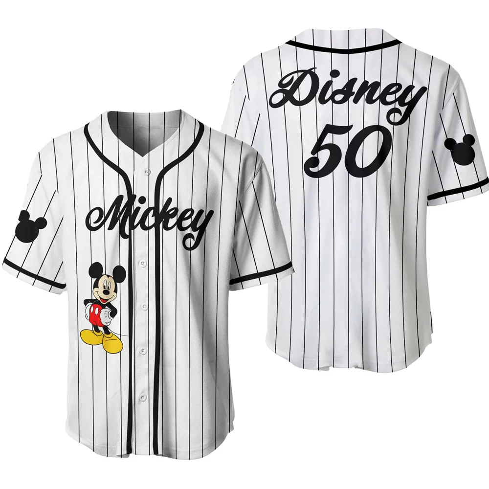 New Mickey Mouse Red Disney 50th Anniversary Baseball Jersey Disneyland Magic Kingdom Rainbow Black