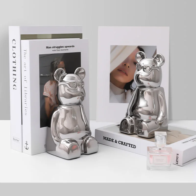 

Silver Violent Bear Ceramic Book Stand Decoration Living Room Luxury Porch Bookcase Cartoon Doll Room Gift Ornaments