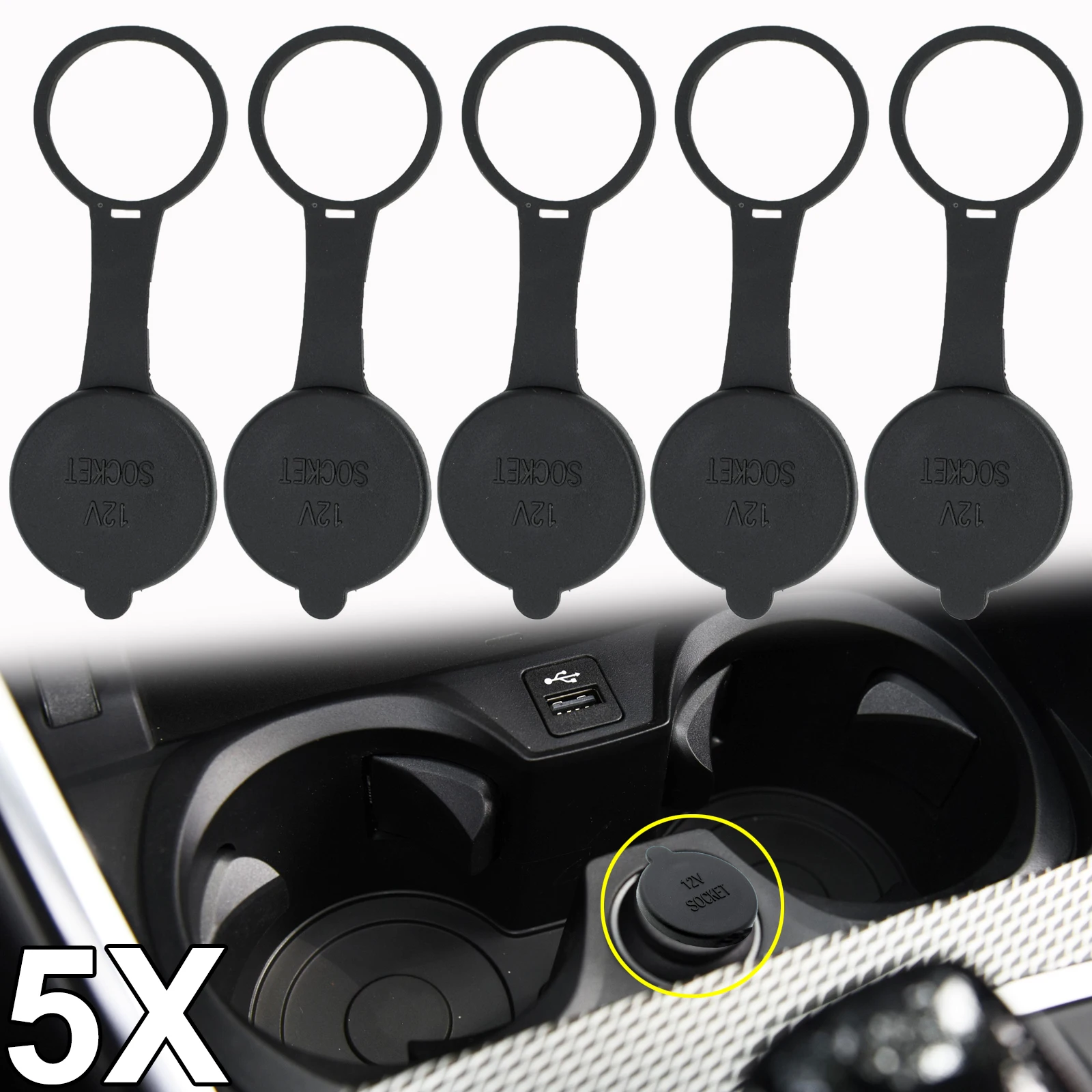 

5x Universal Cigarette Lighter Socket Cover Cap Dustproof Waterproof 12V Outlet Lid PVC Rubber For Car Motorcycle Accessories