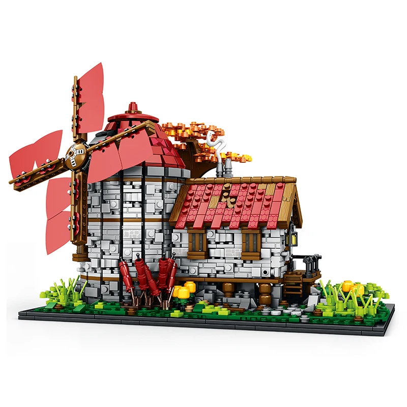 MOC 2296 шт. креативный эксперт Moc средневековые ветряные мельницы город вид на улицу