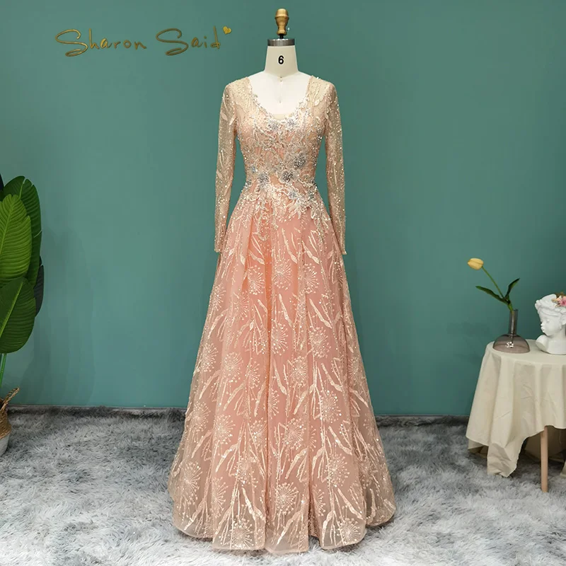 

Роскошное мусульманское вечернее платье с кристаллами, модель 2022 года, женское розовое официальное платье с длинным рукавом, платья для гос...