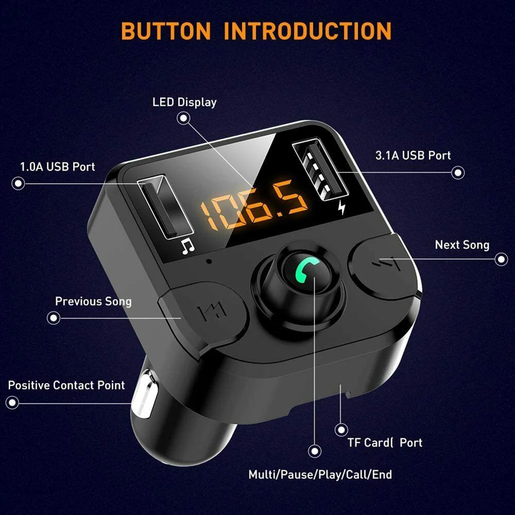 

Durable Bluetooth FM Transmitter Replacements Accessories W/USB Adapter