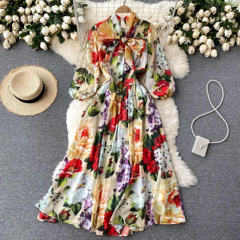 

Spring Series Elegant Printed Dress Women's Summer 2022 New Vestidos Flowy Holiday Dresses Long Sleeve Tops Femme Robes Clothing