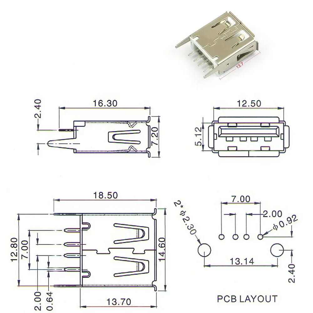 100 шт. разъём USB 2 0 тип A 4 контакта