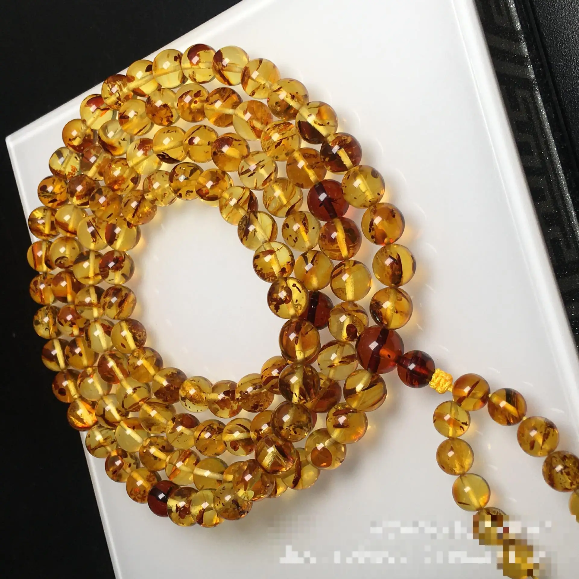 

7mm+ Amber Flower Bracelet Women Fine Jewelry 100% Genuine Natural Baltic Ambers 108 Bead Mala Elastic Beaded Bracelets Bangles