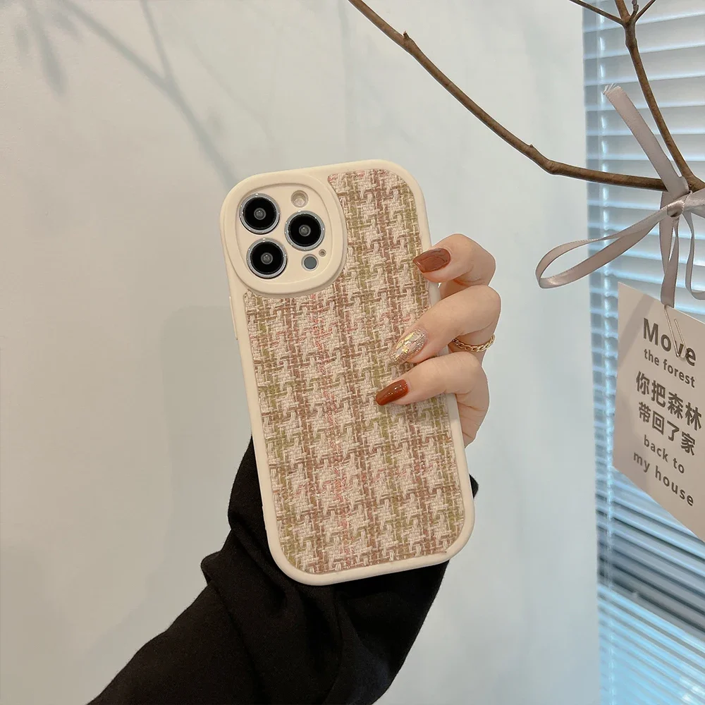 Классический Трикотажный чехол с рисунком &quotгусиные лапки&quot для iPhone16 15 14 12 13 11 Pro