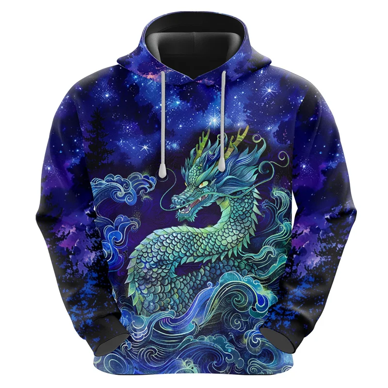 Толстовка мужская с 3D-принтом Золотого Дракона художественный свитшот рисунком