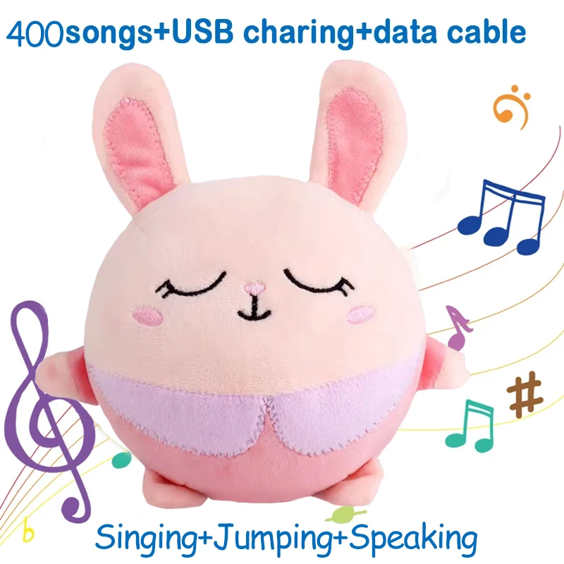 

400Songs Speaking Electronic Plush Toy Jumping Rabbit Ball Recordable Doll Toys Bouncing USB Singing Pet Toys for Kids Gifts
