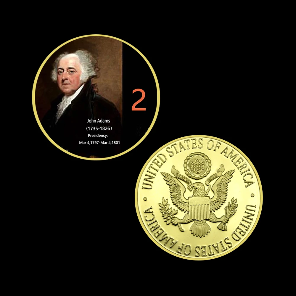 

John Adams Second President of The United States Gold Plated Coin Historical Figure Metal Challenge Coin Crafts Festival Gifts