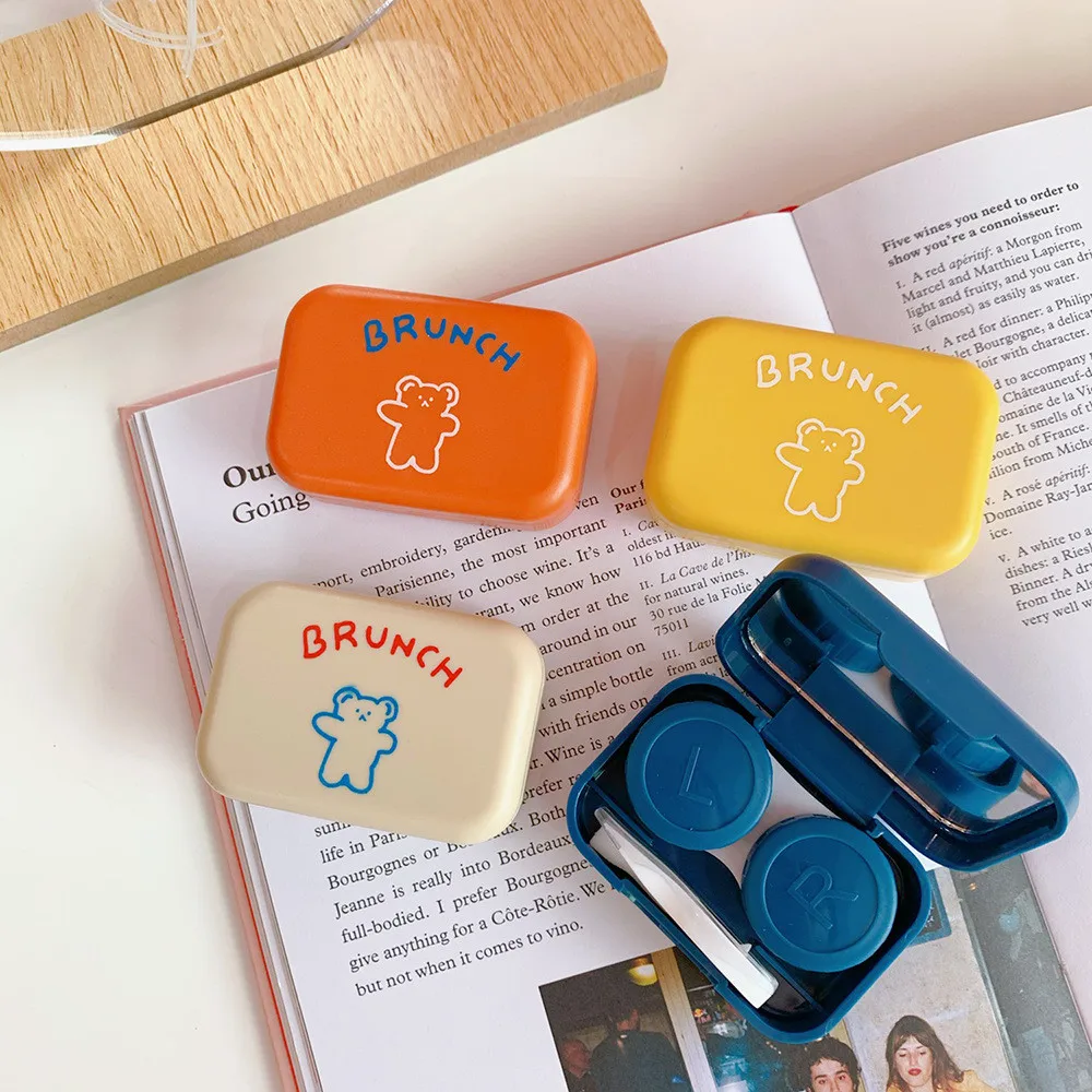 

Cute Students Contact Lens Storage Box Travel Cartoon Eyes Contact Lens Companion Case Makeup Beauty Box Tweezer Stick Container