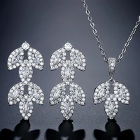 fashion romantic bridal wedding jewelry sets exquisite elegant leaf zircon necklace earring set for women engagement party gifts