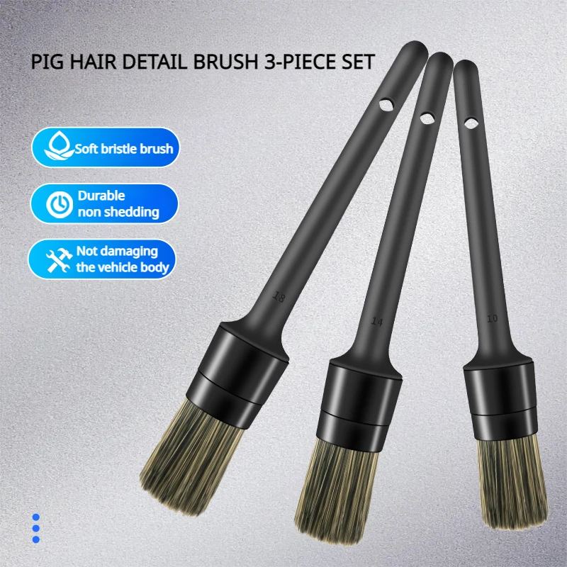 

Natural Boar Hair Car Detailing Brush Set Soft Bristle Car Cleaning Brush Kits Atuo Tire Wheel Wash Exterior Accessories