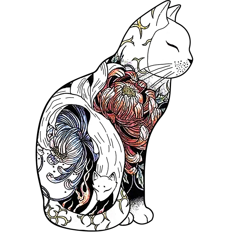 

Animal Wooden Puzzle Unique Shape Piece White Cat Low Quality Jigsaw A5 Size Plastic Bag Pack Adult Game Kids Gift Wholesale