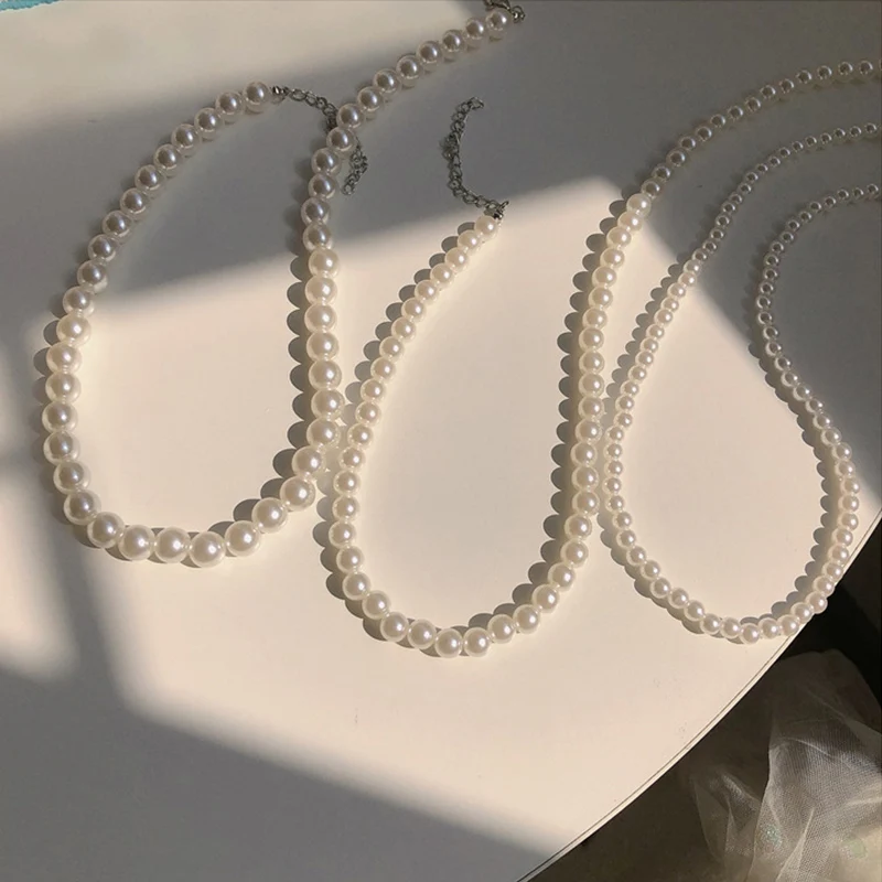 

6mm/8mm/10mm Imitation Pearl Necklace Fashion Elegant Round Beads Choker Clavicle Chain Simple Women Wedding Party Jewelry Gift