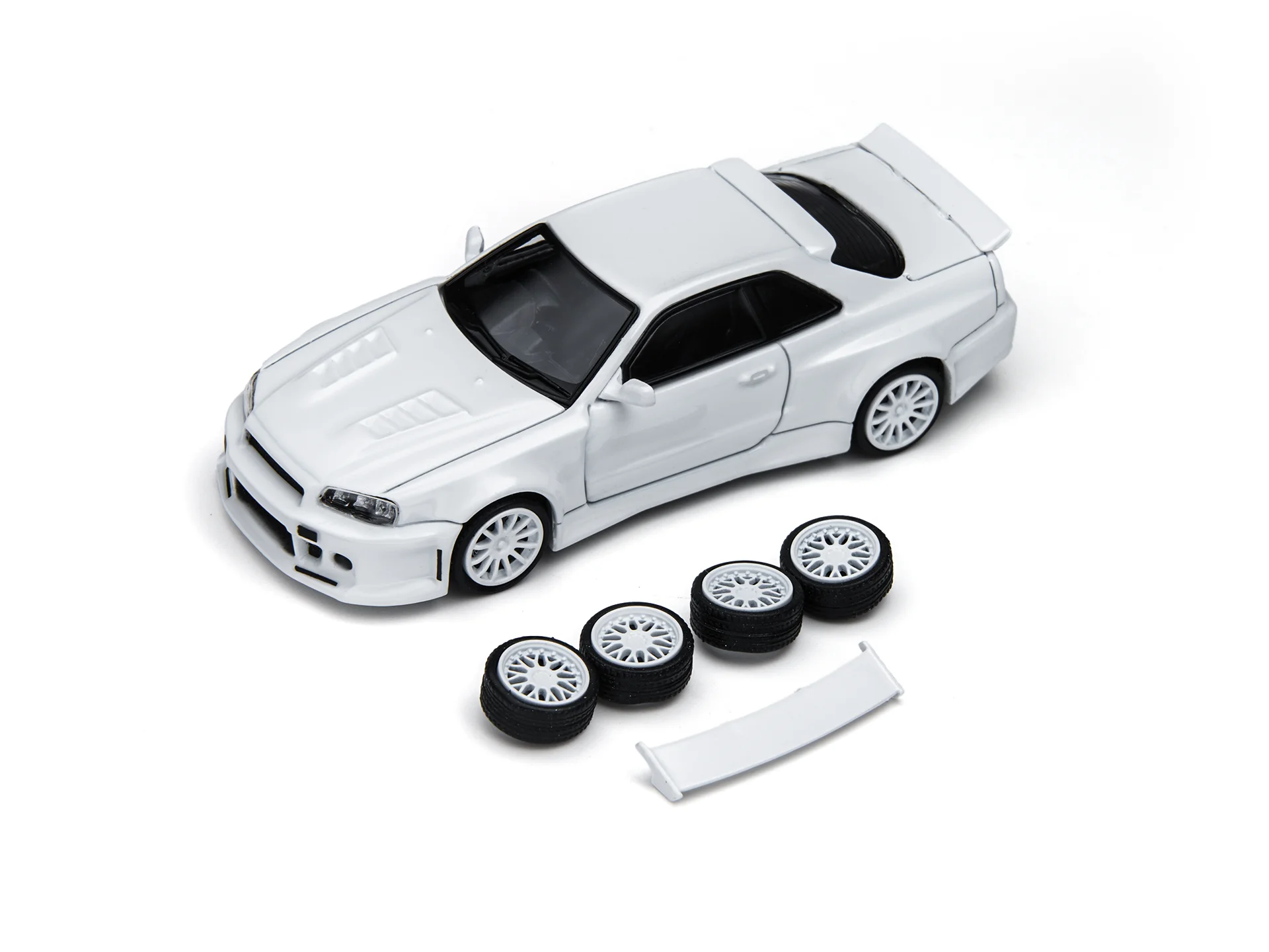 Фото Коллекционная модель автомобиля TimeMicro 1/64 R34 White Tiger Tooth Engineer Version из литого сплава, имитация, подарок для хобби №1