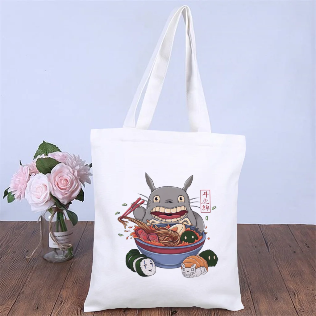 

Сумка EatHandbag в стиле аниме Мой сосед Тоторо, Холщовая Сумка на плечо для хранения в подростковом стиле, вместительная сумка-тоут для фитнеса